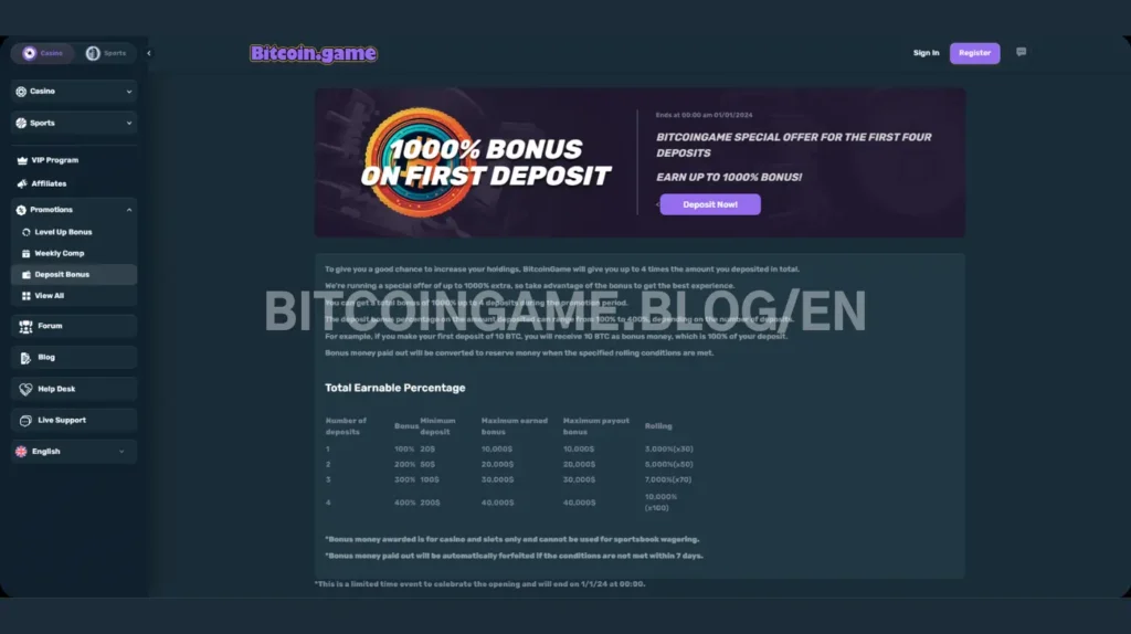Bitcoin.Game Casino Bonus